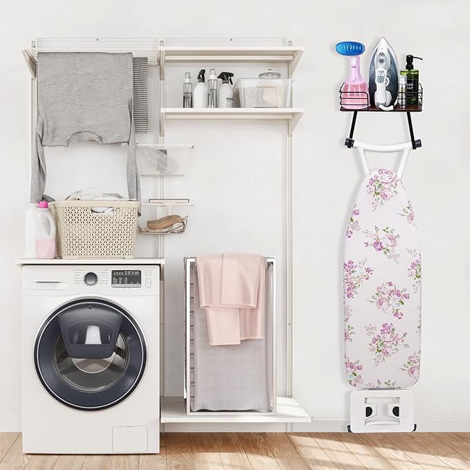 Ironing Board Holder Wall Mount Laundry Room Hanging Iron and Ironing Board Hanger Storage Laundry Room Decor and Organization Fit Most Ironing Boards leg's(Included T&V Shaped)-Black