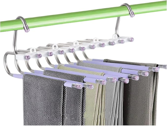 2Pack 9 Layers Foldable Pants Hangers Space Saving Trouser Hanger Multifunctional Trouser Rack Hanger Hanging Hole for Wardrobe Trousers Scarf Jeans (White)