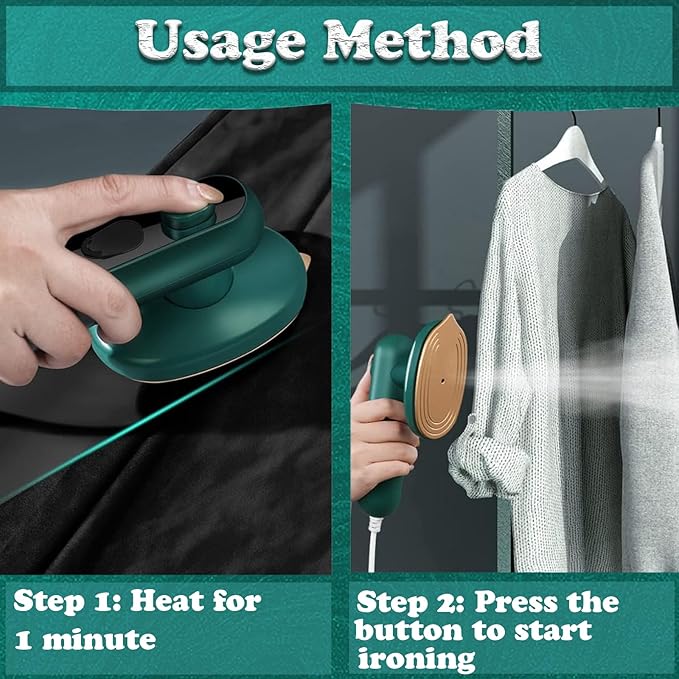 Travel Iron Mini with Steam - Lightweight Portable Clothes Iron for Travel & Crafting, Dual Wet/Dry Use, Fast Heating, Perfect for Sewing & Quilting (Green)
