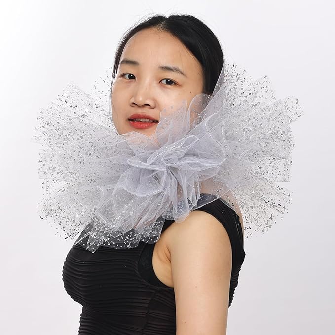 BLESSUME Victorian Retro Mesh Neck Ruff Ruffle Collar Layered Clown Neck Collar