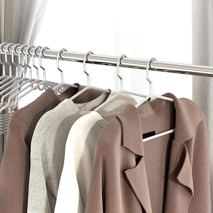 Metal Hangers Non-Slip Suit Coat Pant Hangers with Rubber Coating, Stainless Steel Wire Clothes Hanger Chrome and Grey Friction, Space Saving Hangers 15 Inches Wide, 20 Pack