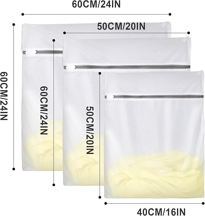 Mesh Laundry Bags, Fine Mesh, 16"×20"/20"×24"/24"×24", Durable Material with Sturdy Zipper - For Clothes, Linens, Shoes, Travel Storage Bags (3PC M/L/XL)