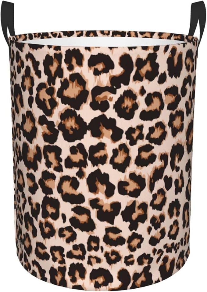 Cheetah Print Round Laundry Hamper Leopard Animal Skin Storage Basket Toys Clothes Organizer Bin For Home Bathroom Bedroom Dorm Nursery, 62l