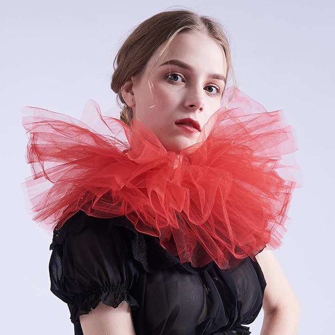 BLESSUME Victorian Retro Mesh Neck Ruff Ruffle Collar Layered Clown Neck Collar