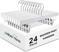 Amber Home 24 Pack White Wooden Pants Hangers with 2-Adjustable Clips for Jeans, Slacks, Shorts