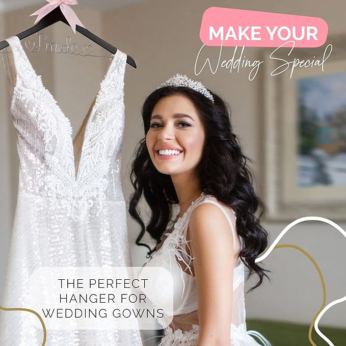 Bride Hanger for Wedding Dress, Wooden Gown Display with White Finish, Elegant Keepsake for Ceremony Photos, Bridal Shower Gift, Getting Ready Accessory for Special Day(Anatto Wood)
