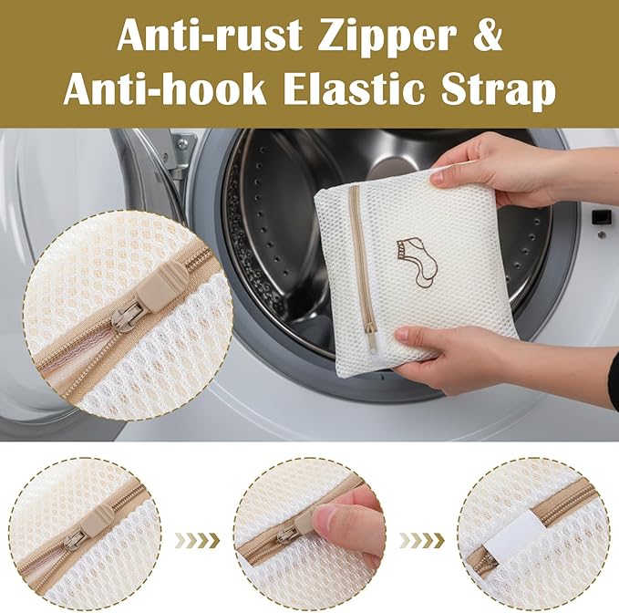 4 Pcs 7.87×7.09 Inch Small Mesh Laundry Bags for Socks, Durable Polyester Lingerie Delicates Bag for Washing Machine, Useful for Masks, Underwear(3 socks washing bag +1Bra Laundry Bag)
