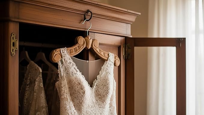 Handmade Vintage Wooden Wedding Suit Jacket Tuxedo Shirt Coat Clothes Hanger for Groom & Bridal Wedding Dress Non Slip Smooth Finish Swivel Hook Bridal Shower Party Favor Gift Ideas