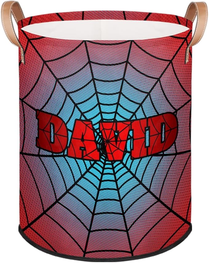 Spider Wed Personalized-Laundry-Hamper-Basket for Kids Custom Name Collapsible Storage Organizer Bin Dirty Clothes Toys Hamper for Boys Nursery in Laundry, Bedroom, Bathroom Dark Red