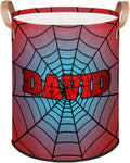 Spider Wed Personalized-Laundry-Hamper-Basket for Kids Custom Name Collapsible Storage Organizer Bin Dirty Clothes Toys Hamper for Boys Nursery in Laundry, Bedroom, Bathroom Dark Red