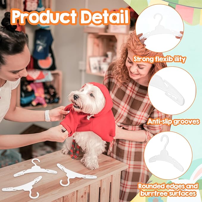 72 Pcs Dog Clothes Hangers, 7 Inch White Plastic Pet Clothes Hangers with Anti-Slip Design, Small Pet Clothing Hanger for Wardrobe Organization, Cat & Puppy Apparel