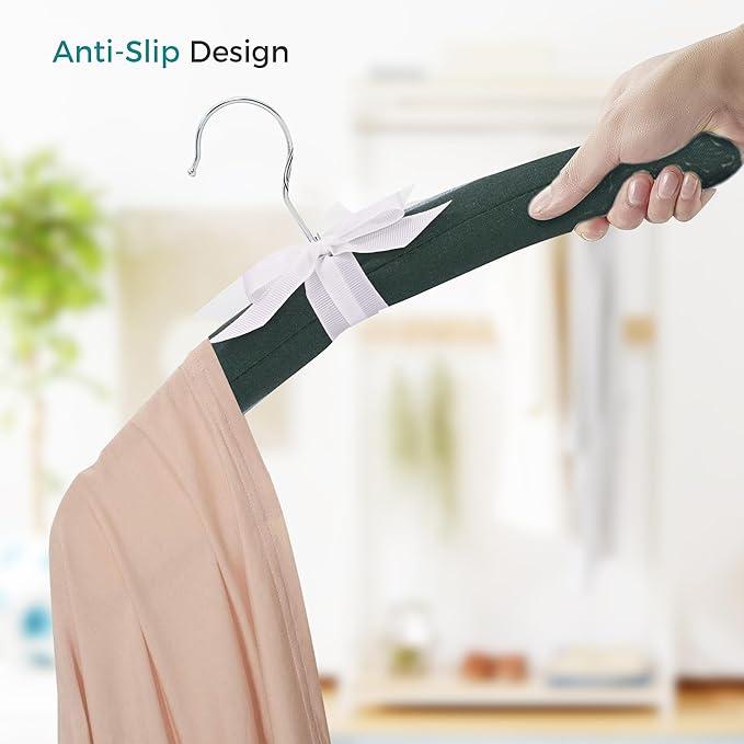 JS HANGER Padded Hangers - 17 Inch Extra Large Heavy Duty Canvas Covered Coat Hangers No Shoulder Bump for Women Clothes, Sweaters, Dresses, Clothing, Weddings, Lingerie Pack of 10, Dark Green