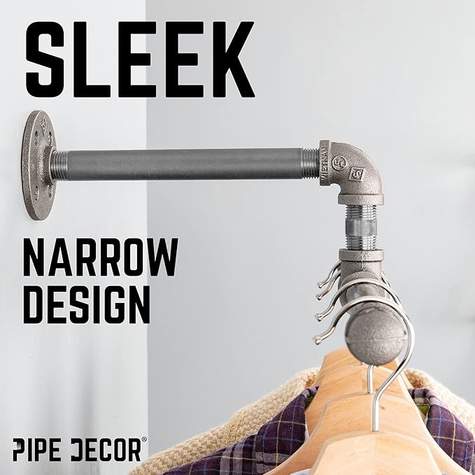 PIPE DECOR Black Steel Wall-Mounted Tee-Style Clothing Rack Kit, DIY Industrial Pipe Coat Rack