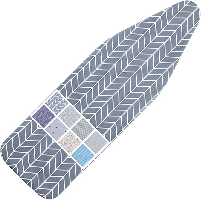 Ironing Board Cover and Pad Standard Size 15 x 54,3 Pairs of Hook and Loop Fastener Straps,Elastic Edges,Cotton Iron Board Cover with Scorch Resistant Thick Padding (Pattern H)