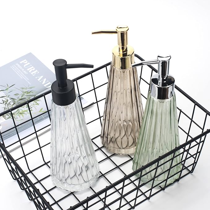 10oz/300ml Hand Soap Dispenser Bathroom, Kitchen Soap Dispenser, Glass Soap Dispenser with Gold Rust Proof Pump, Liquid Soap Dispenser with Elegant and Beautiful Color (Brown)