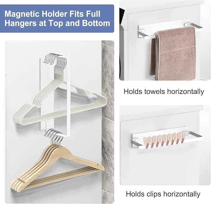 2 Pack Magnetic Hanger Holder for Laundry Room, Space-Saving Hanger Organizer for Washing Machine Dryer, Holding up to 40 Velvet Wire Plastic Hangers (2, White)