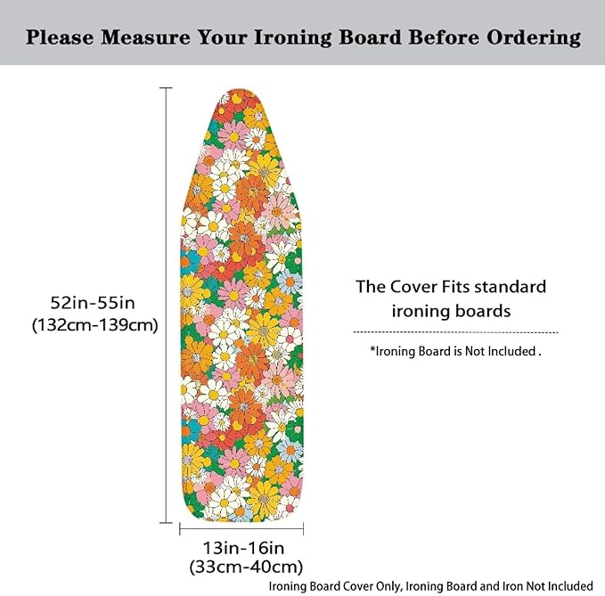 Hippie Flower Ironing Board Cover Christmas Full Size Scorch Resistant Padding Heat Reflective Iron Board Cover Elastic Edge Scorch and Stain Resistant Thick Padding