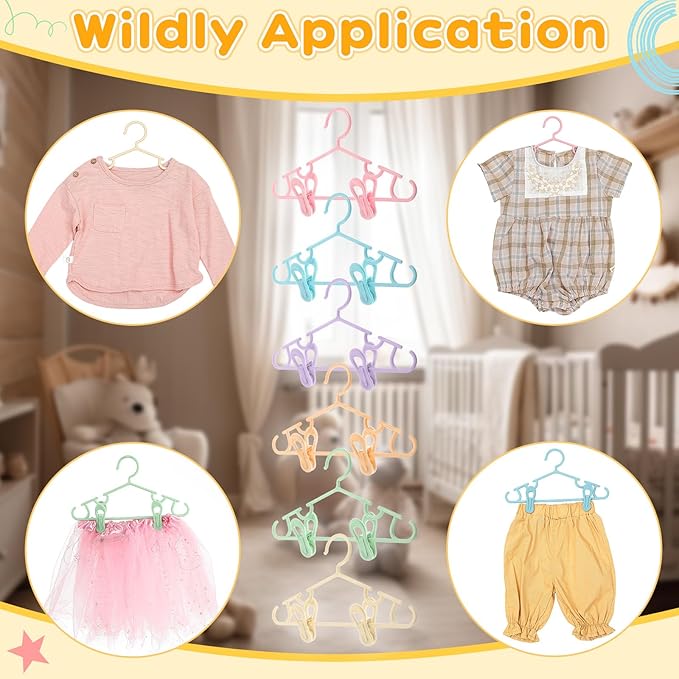 Hsei 5/10/40 Pack Baby Hangers with 10/20/80 Clips, Plastic Kids Pants Hangers for Nursery Closet Top and Bottom Clothes Hanger Set for Newborn Infant Toddler(180 Packs Total,Macaron Color,10.6 Inch)