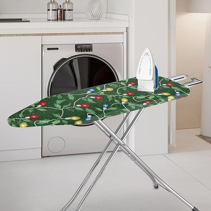 Iron Board Cover with Elastic Edge Christmas String Lights Print Resist Scorching Ironing Board Cover and Pad Thick Soft Cover 54x15 inches