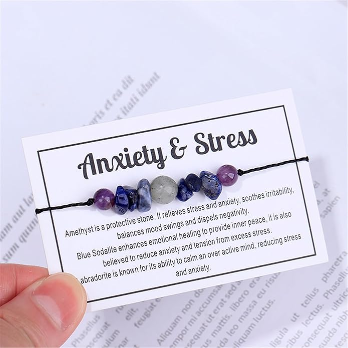 Caiyao Chakra Crystal Tiger Eye Bead Bracelet with Wish Card for Women Adjustable Spiritual Stone Braide String Bracelet Yoga Meditation Jewelry Gift