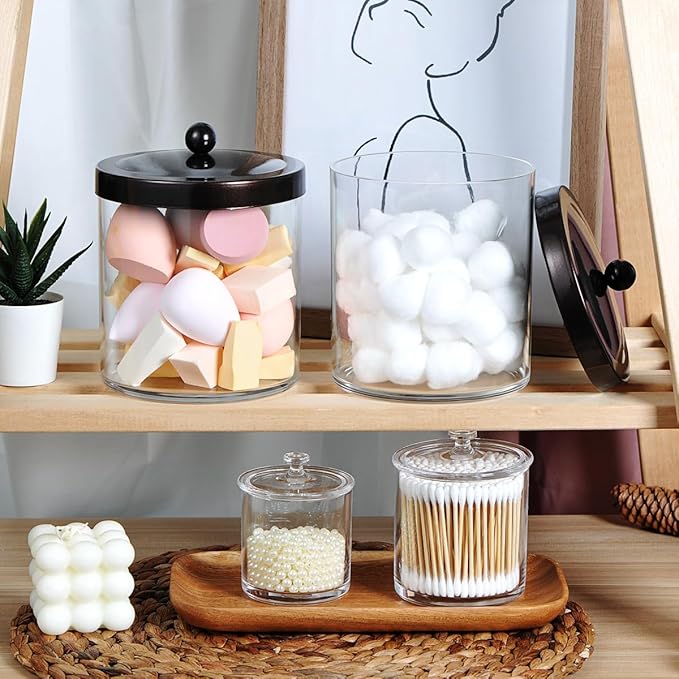 SheeChung 2 Pack 50oz Large Apothecary Jar with Bronze Rust-Proof Lid - Shatterproof Plastic Laundry Pods Container - Rustic Farmhouse Decor Storage Jar for Bathroom Vanity, Kitchen, & Scent Bead