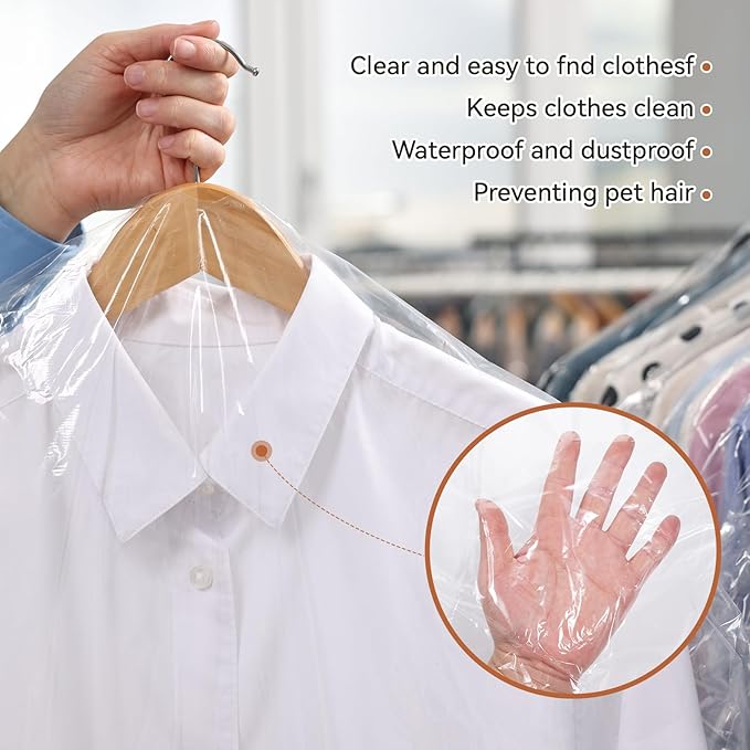 100Pcs Dry Cleaning Bags for Clothes, 35 x 23.6" Dry Cleaner Bags, Plastic Clear Clothes Covers for Hanging, Plastic Drys Cleaning Bag for Coat Suit Shirt Jacket Skirt
