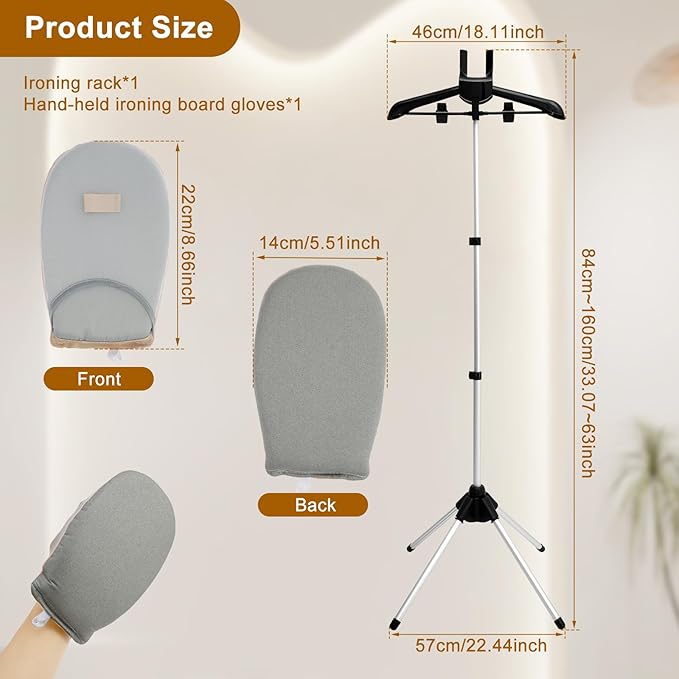 Iron Steam Stand, Steaming Clothes Hangers, Handheld Telescopic Steamer Stand Garment Steamer Rack, Height Adjustable Foldable Standing Garment Hanger for Home Steam Ironing (Black)