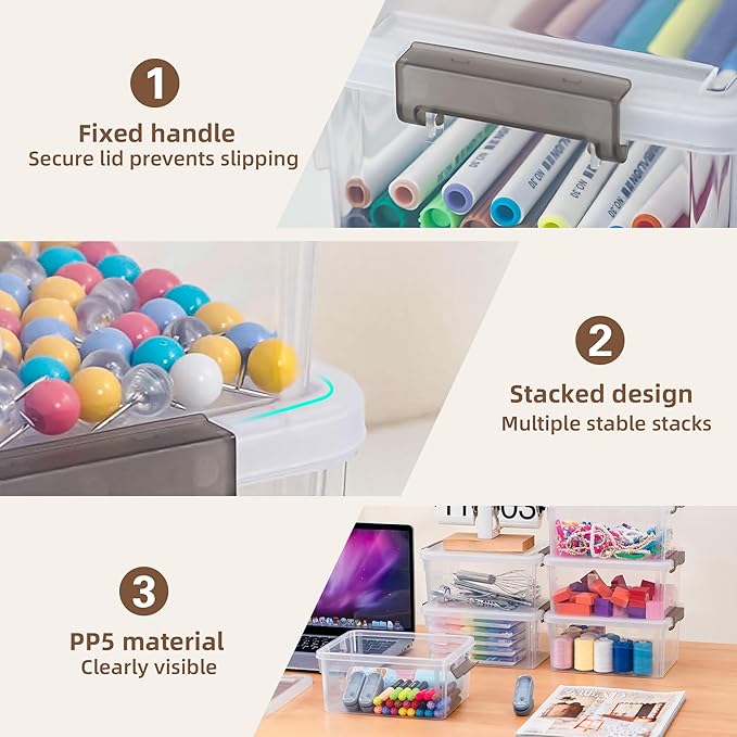 Citylife Small Storage Bins with Lids 3.2 QT- 8 Packs Plastic Storage Containers for Organizing Stackable Clear Storage Boxes,Clear White