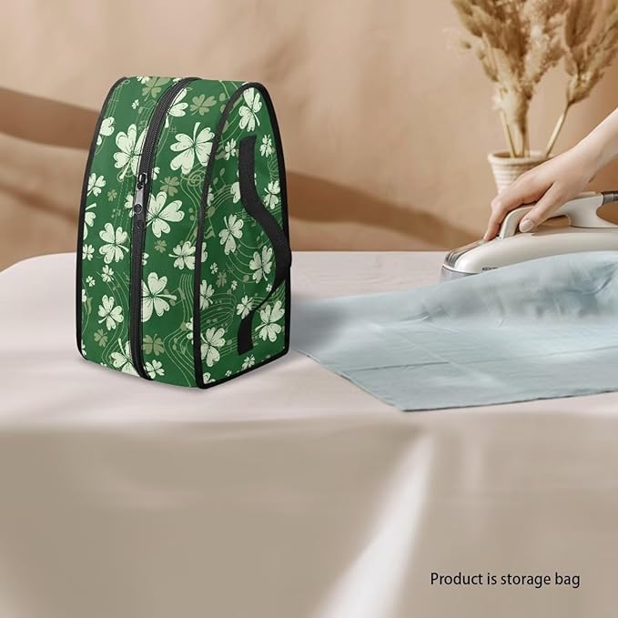 Lucky Leaves Steam Iron Storage Bag with Zipper Handle Green Irish Holiday Decoration Iron Storage Case Fits for Accessories Travel Irons