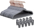Baby Velvet Hangers 50 Pack - 11 Inch Non-Slip Felt Kids Hanger for Newborn Clothes - Small Toddler Child Hangers Durable for Every Use - 10 Hanger Clips Included, Gray