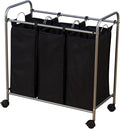Household Essentials 7044 Triple Laundry Sorter on Wheels - Black and Grey