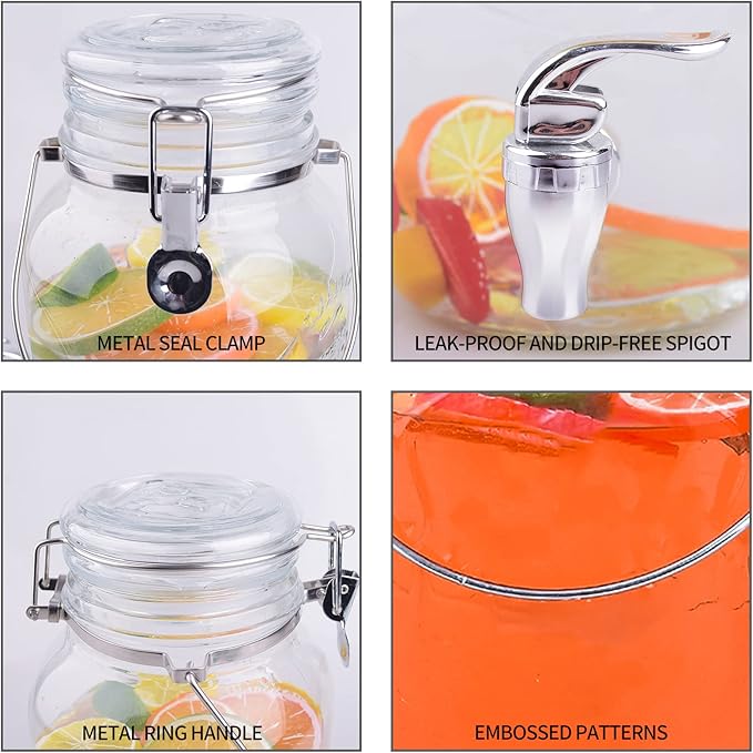 Eleganttime 1 Gallon Glass Drink Dispensers for Parties,2 Pack Beverage Dispenser With Spigot,Laundry Detergent Dispenser Punch Bowls Juice Water Dispenser for Parties