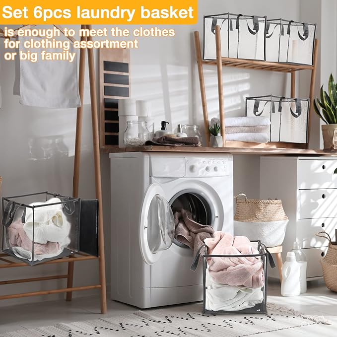 Zopeal 1 Pack Popup Laundry Hamper 13 Inch Collapsible Laundry Baskets with Handles Mesh Clothes Baskets Portable Single Layer Foldable Clothes Hamper Square Bin for Washing (Grey,Single-layer)