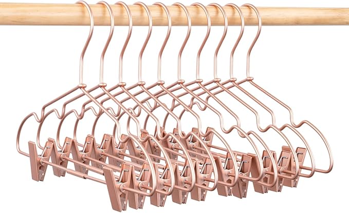 Metal Hangers Baby Clothes 12.5" Rose Gold Clips Hanger Children Kids Pants Hanger Display and Storage (30)