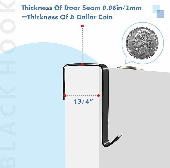 10 Pack Over The Door Hook, Sturdy Over Door Z-shaped Metal Hanger Heavy Duty Metal Hook Upgraded for Hanging, Towels, Clothes, Bags, Cubicle, Bathroom Use Fits 1 3/4 Inch Thick Doors (Black)