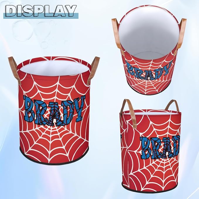 Spider Wed Personalized-Laundry-Hamper-Basket for Kids Custom Name Collapsible Storage Organizer Bin Dirty Clothes Toys Hamper for Boys Nursery in Laundry, Bedroom, Bathroom Wed-2