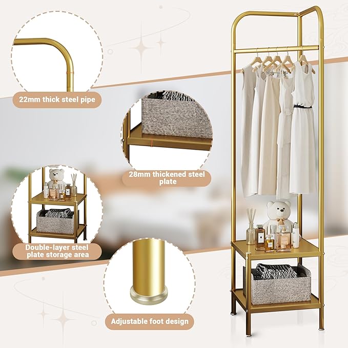 Corner Coat Rack, Modern Metal Clothes Racks Corner Hall Tree Clothing Floor Freestanding Garment With Shelves Storage for Hallway Entryway Bedroom Living Room Office