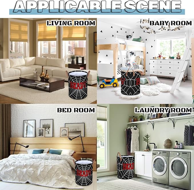 Spider Wed Personalized-Laundry-Hamper-Basket for Kids Custom Name Collapsible Storage Organizer Bin Dirty Clothes Toys Hamper for Boys Nursery in Laundry, Bedroom, Bathroom Wed-7