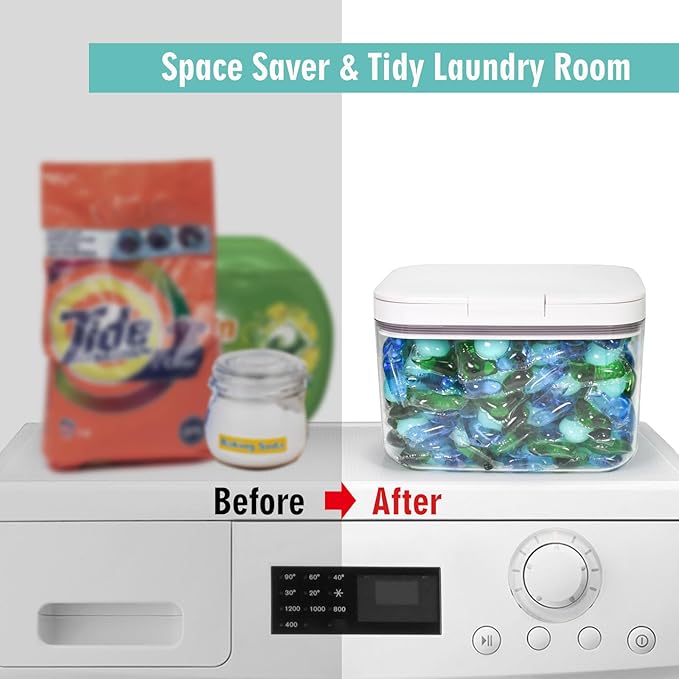 Laundry Pods Container Holder with Lid, Laundry Room Storage Container for Detergent Pods Laundry Powder Scent Booster Container with Scoop