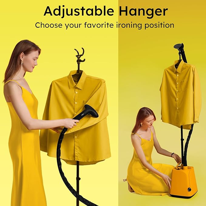 Colorful Standing Garment Steamer for Clothes, 2000W Professional Hanging Clothing Steamer with Stand, Commercial Cloth Fabric Steamers with 1.8L Water Tank for 45min Steaming, Lemon