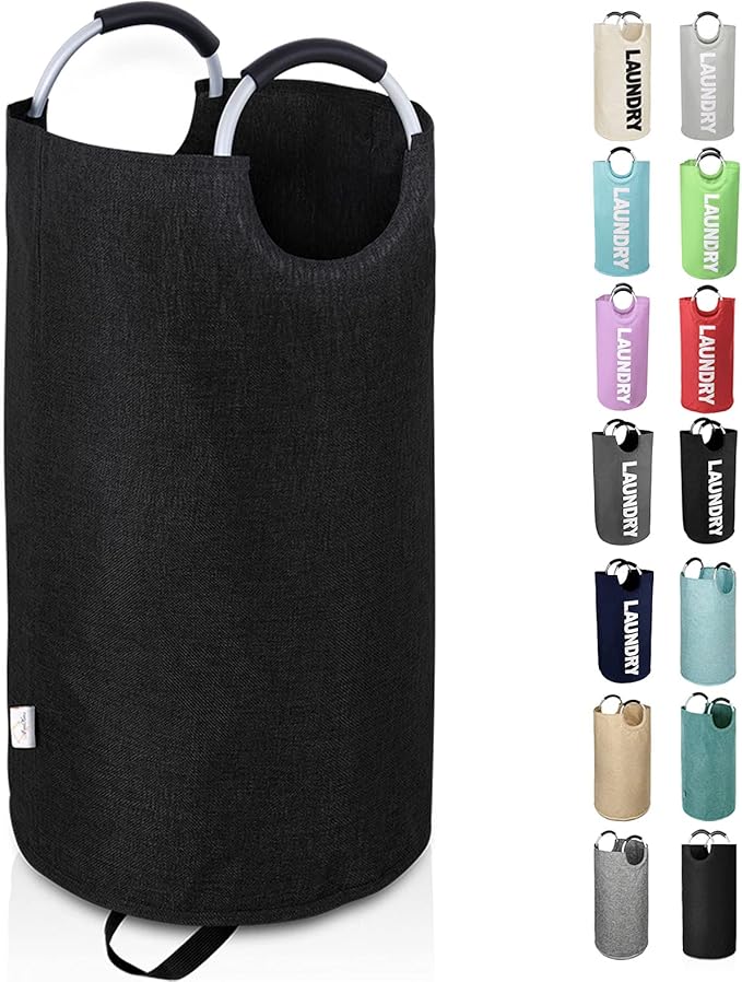 Large Laundry Hamper Bag Collapsible, Tall Laundry Basket with Durable Handles, Dirty Clothes Hampers for Bedroom, College Dorm, Boys, Heavy Duty, Double Layer 130L Black