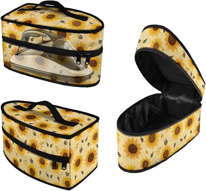 Yellow Sunflower Print Steam Iron Case Portable Travel Iron Organizer Handheld Steamer Holder with Handle Waterproof Travel Accessories, Case Only