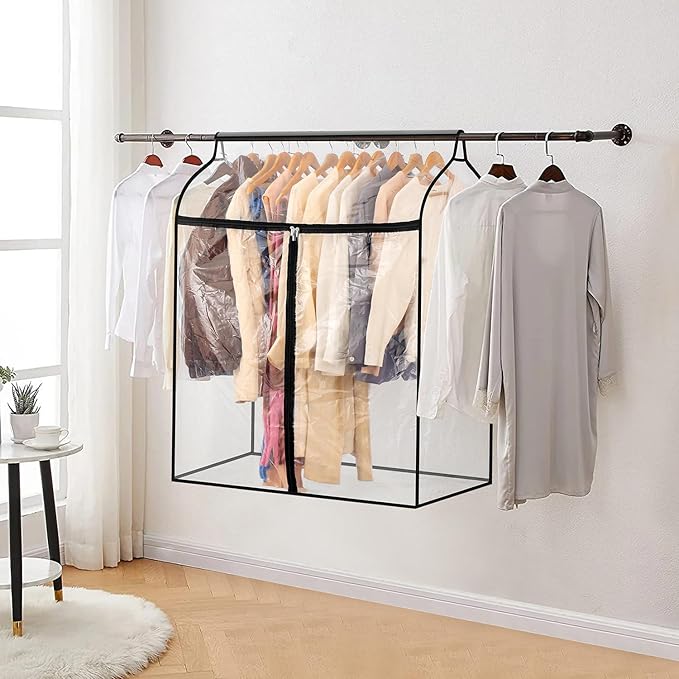 Hanging Garment Bag for Closet Winter Clothes Storage with Clear Window Coat Rack Cover Large Clothing Bags with Zipper Dust Proof Dress Protector (Big)