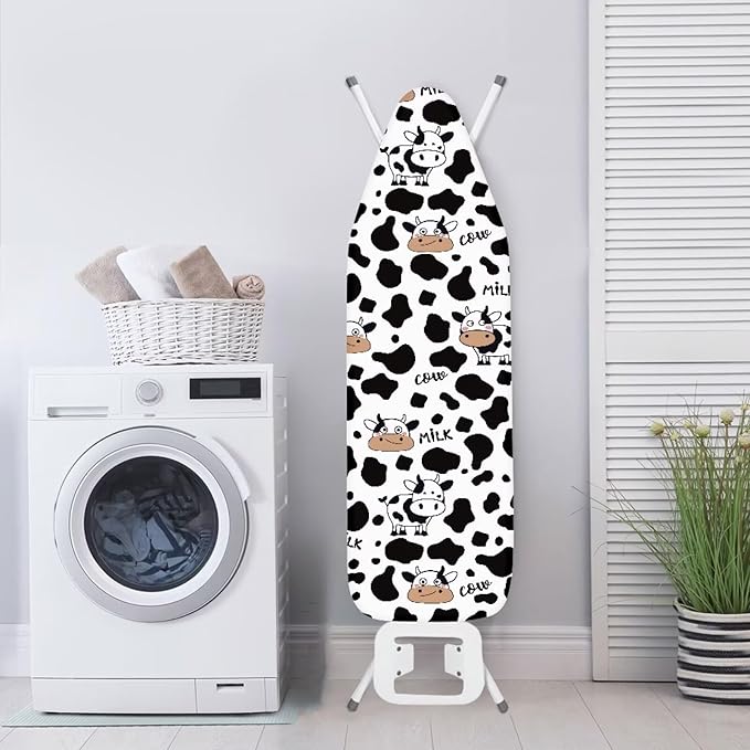 Flashideas Cow Print Ironing Board Cover and Pad- 52" x 13" Iron Board Cover Fits Standard Size, Iron Board Cover Accessories