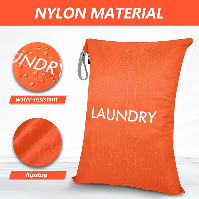 MissBoy Laundry Bag, Nylon Dirty Clothes Storage Bag, Splash-proof Travel Camping Laundry Bags with Zip, Lightweight Foldable Swimming Dry Wet Bag