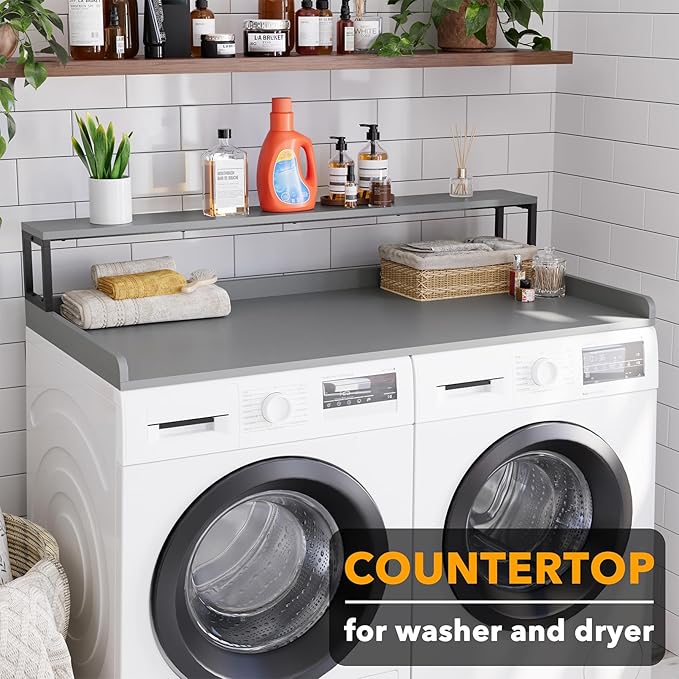SpaceAid 2-Tier Washer Dryer Countertop, Laundry Topper with Rack Shelf 54" Width x 27.5" Depth x 10" Height Organizer Cover for Washer and Dryer Laundry Hamper Counter Storage (Gray)