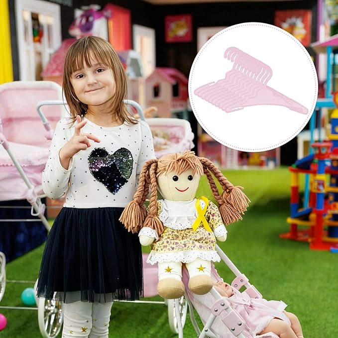 60 Pcs Doll Clothes Hangers for 18 inch Dolls,Pink Sturdy Non-Bend Non-Slip Clips Clothes Hanger Space-Saving Wardrobe Hanger for Girl Dolls Gown Dress Outfit Dollhouse Furniture Accessories