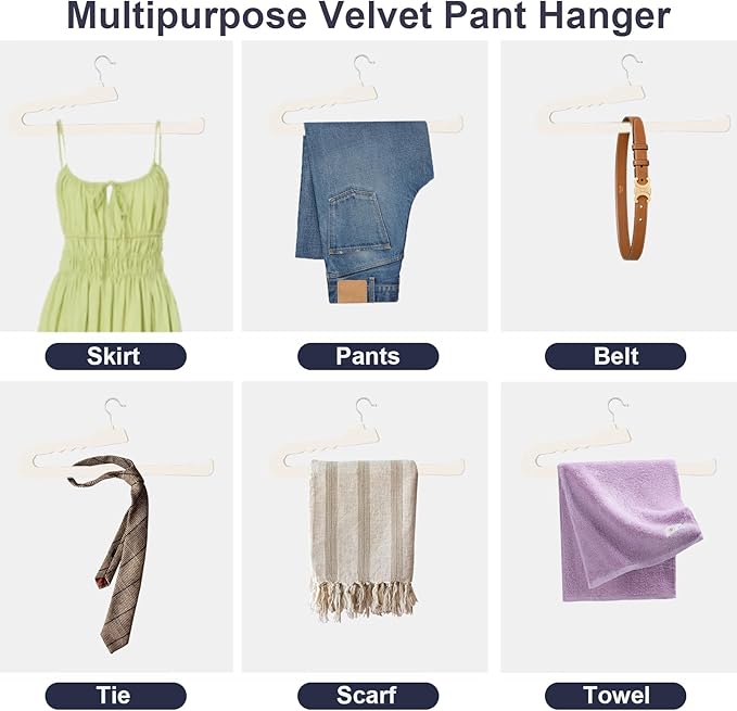 Velvet Pants Hangers - 32 Pack White Non Slip Open Ended Hanger with 360 Swivel Hook - Closet Space Saving Hanger for Heavy Pants, Jeans, Trousers, Scarf
