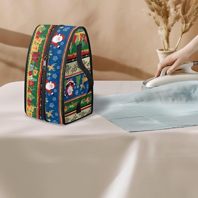 Christmas Clothes Iron Storage Case with Zipper Closure Portable Colorful Iron Storage Case Protective Carrying Bag Fits for Outdoor, Santa Claus Elk Gift