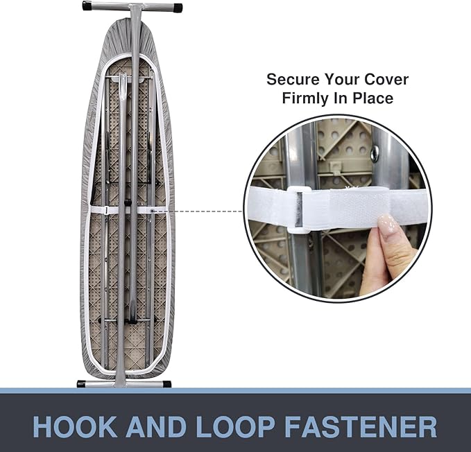 Ironing Board Cover and Pad 18x54, Thick Padding, Elastic Edge, Silicone Coated, Resist Scorching, Adjustable Fastener, Heavy Duty Padded Iron Board Covers (Grey)